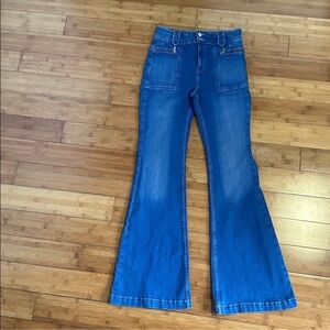 Free People Layla Flare Jeans Electric Blue 29 | High-Rise Bell Bottoms EUC